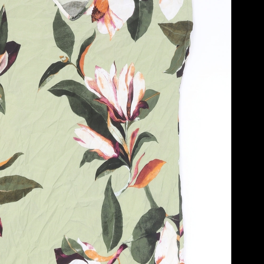 Preworn Womens Green Floral Viscose A-Line Size L V-Neck Pullover