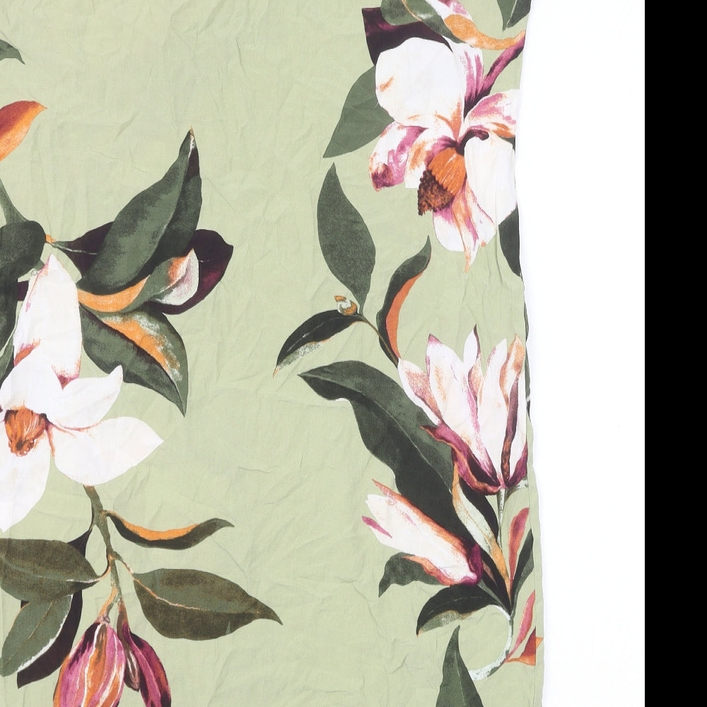 Preworn Womens Green Floral Viscose A-Line Size L V-Neck Pullover
