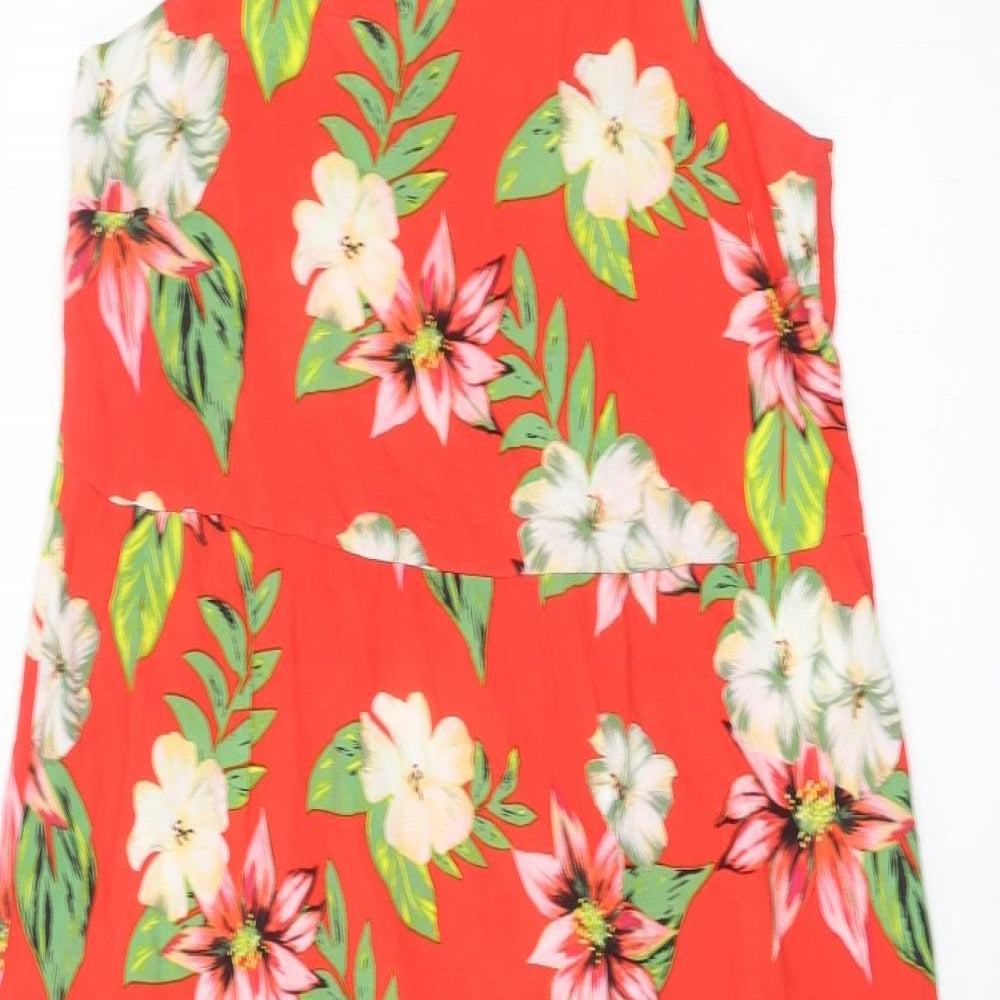 Dorothy Perkins Womens Red Floral Viscose A-Line Size 8 Round Neck Pullover