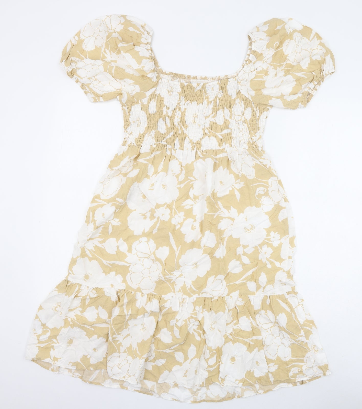 F&F Womens Beige Geometric Viscose A-Line Size 12 Square Neck Pullover
