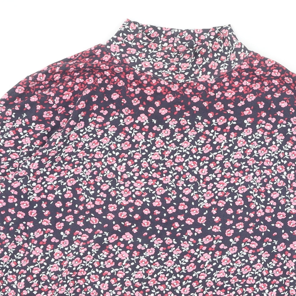 Marks and Spencer Womens Blue Geometric Cotton Basic Blouse Size 14 Mock Neck