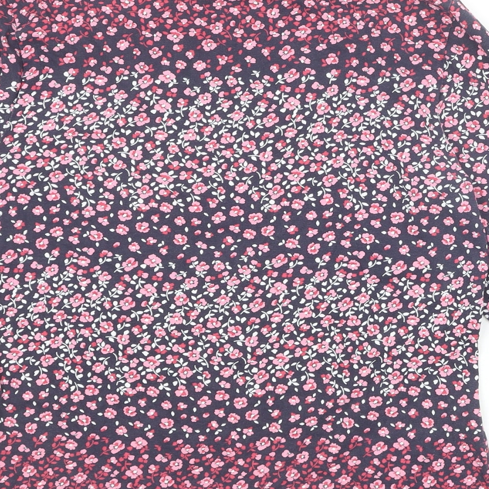 Marks and Spencer Womens Blue Geometric Cotton Basic Blouse Size 14 Mock Neck