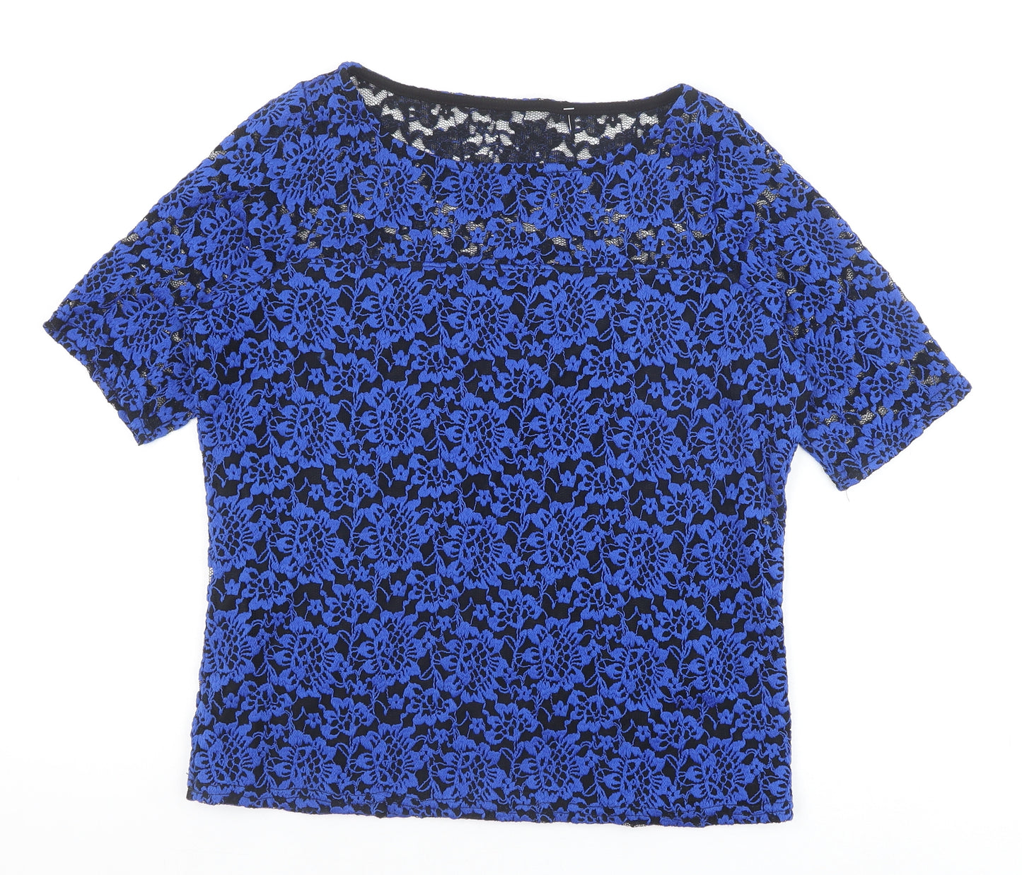 JD Williams Womens Blue Geometric Polyester Basic T-Shirt Size 14 Round Neck