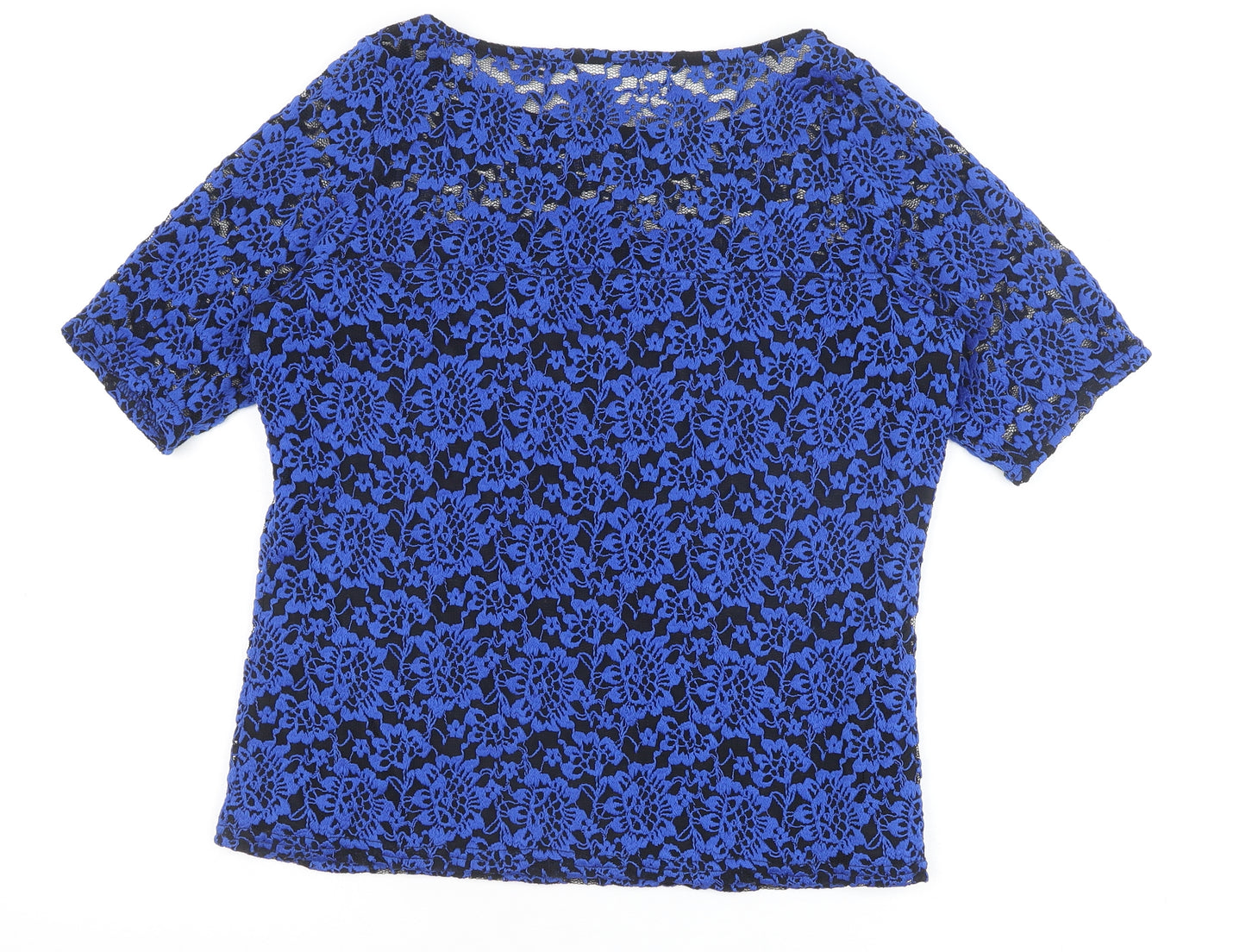 JD Williams Womens Blue Geometric Polyester Basic T-Shirt Size 14 Round Neck