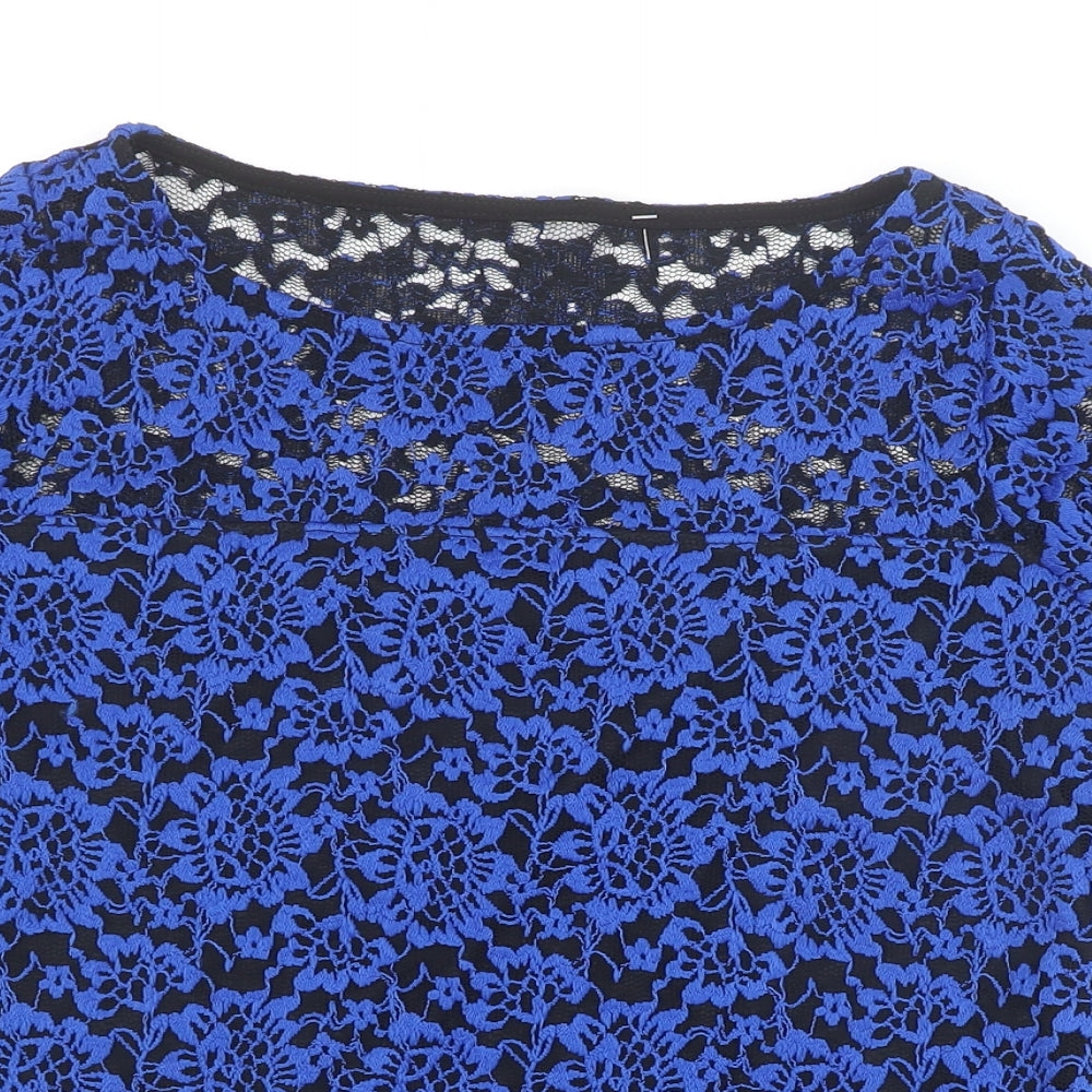 JD Williams Womens Blue Geometric Polyester Basic T-Shirt Size 14 Round Neck