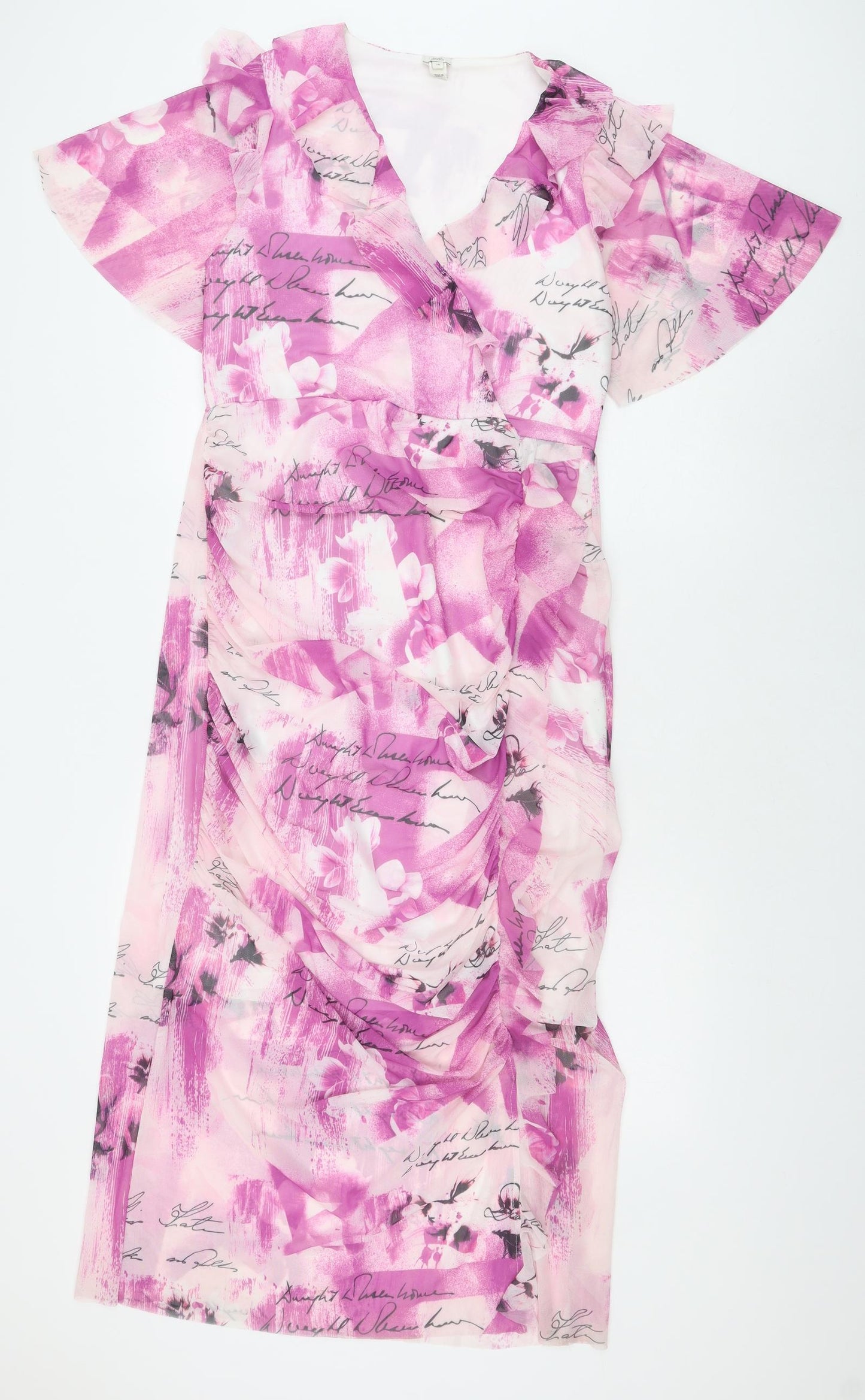 River Island Womens Pink Geometric Polyester A-Line Size 16 V-Neck
