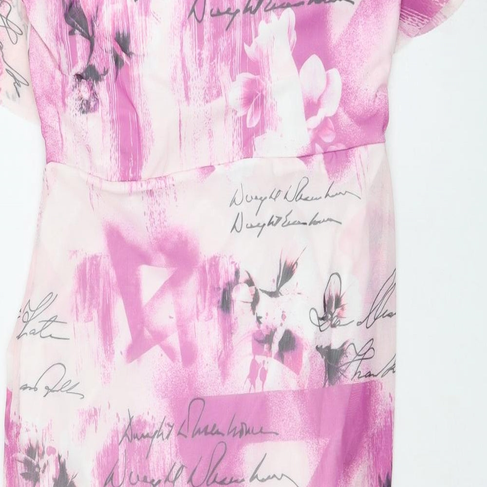 River Island Womens Pink Geometric Polyester A-Line Size 16 V-Neck