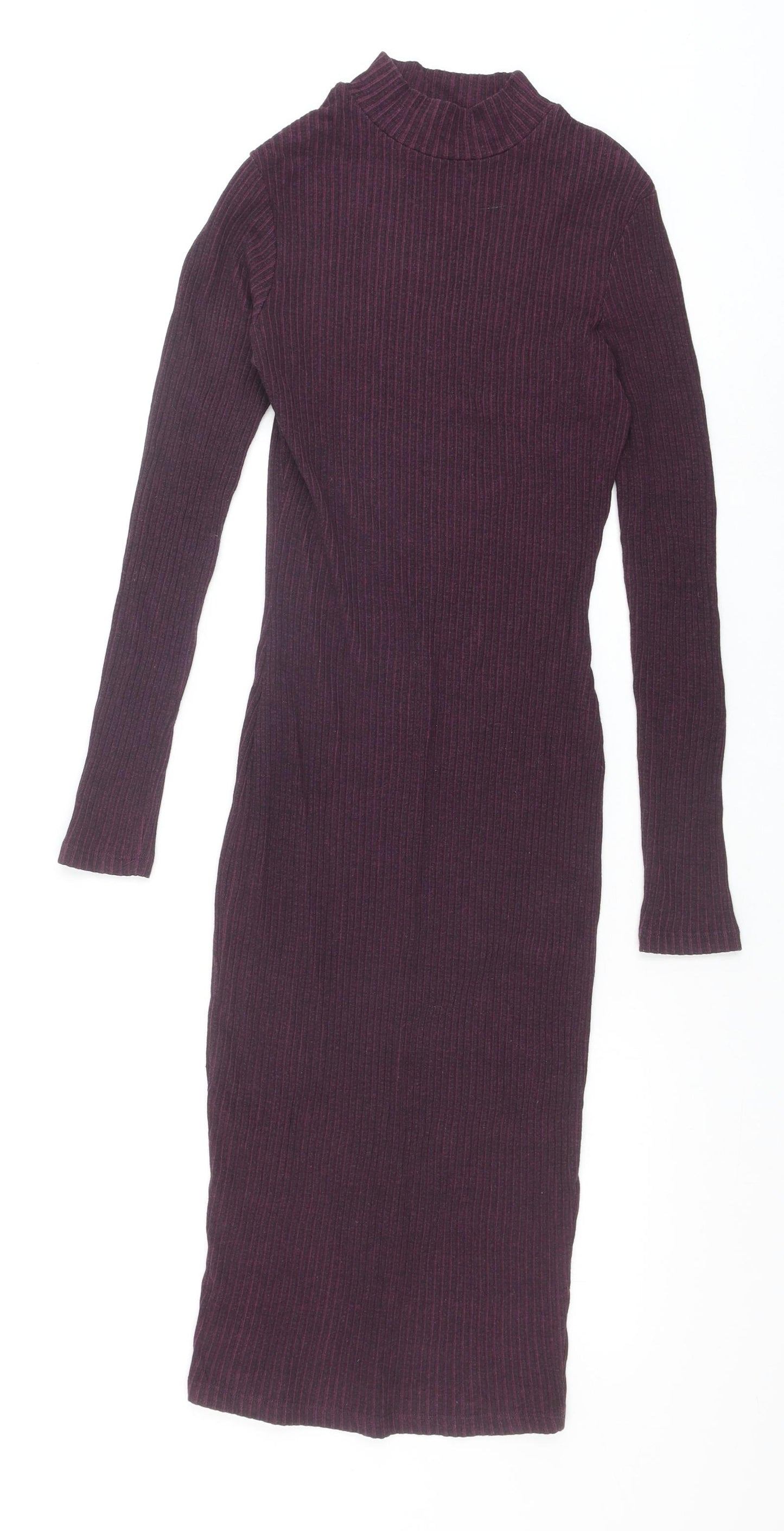 River Island Womens Purple Cotton Pencil Dress Size 8 Mock Neck Pullover