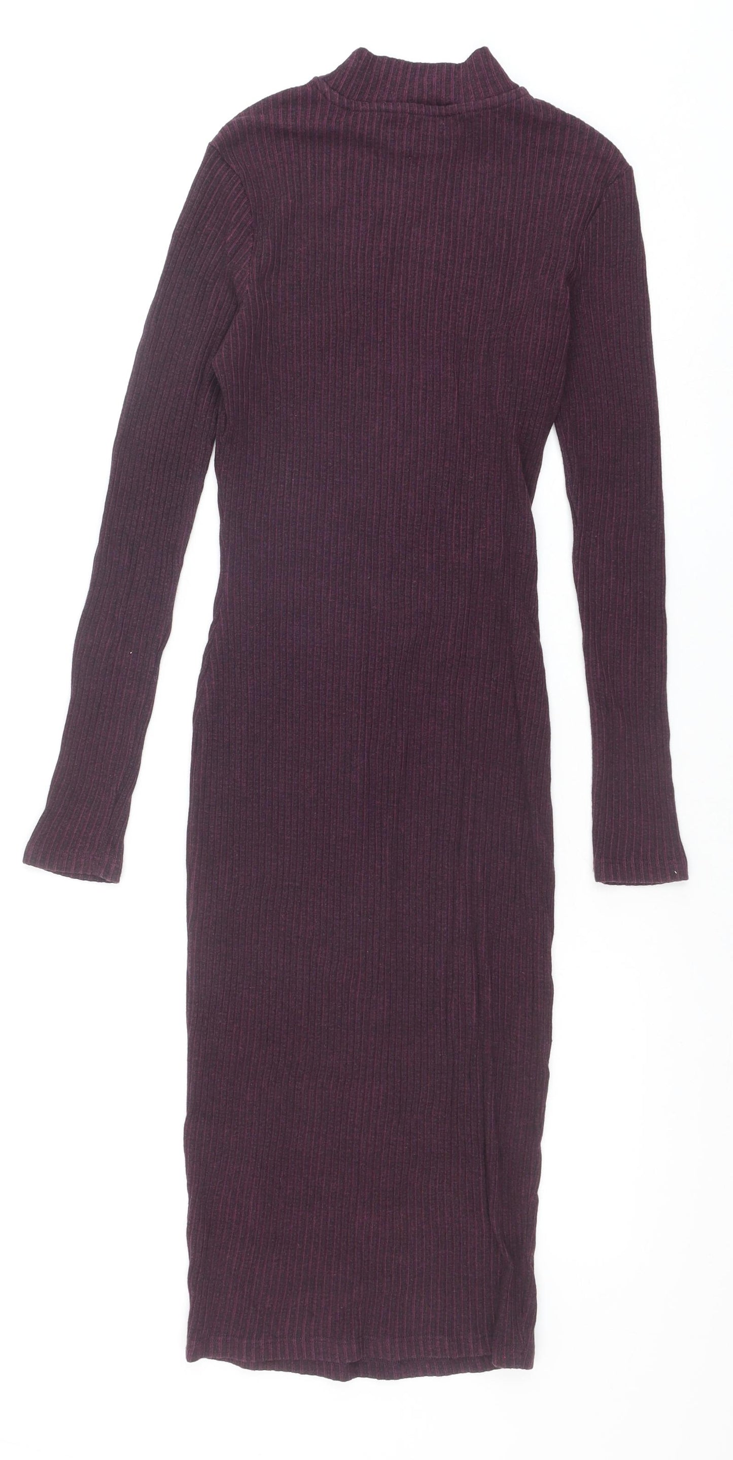 River Island Womens Purple Cotton Pencil Dress Size 8 Mock Neck Pullover