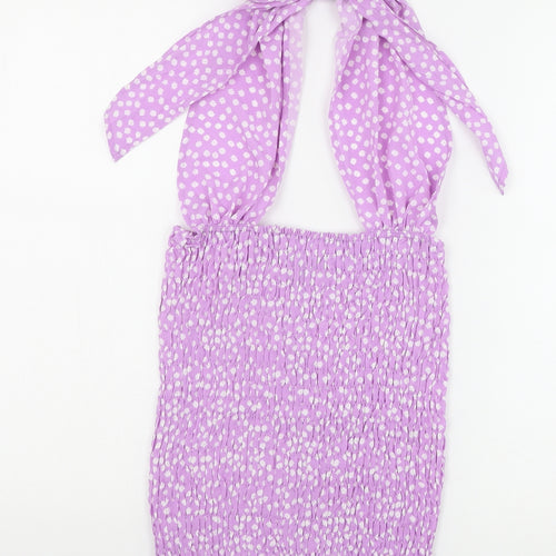 SheIn Womens Purple Polka Dot Polyester Mini Size S Halter Tie