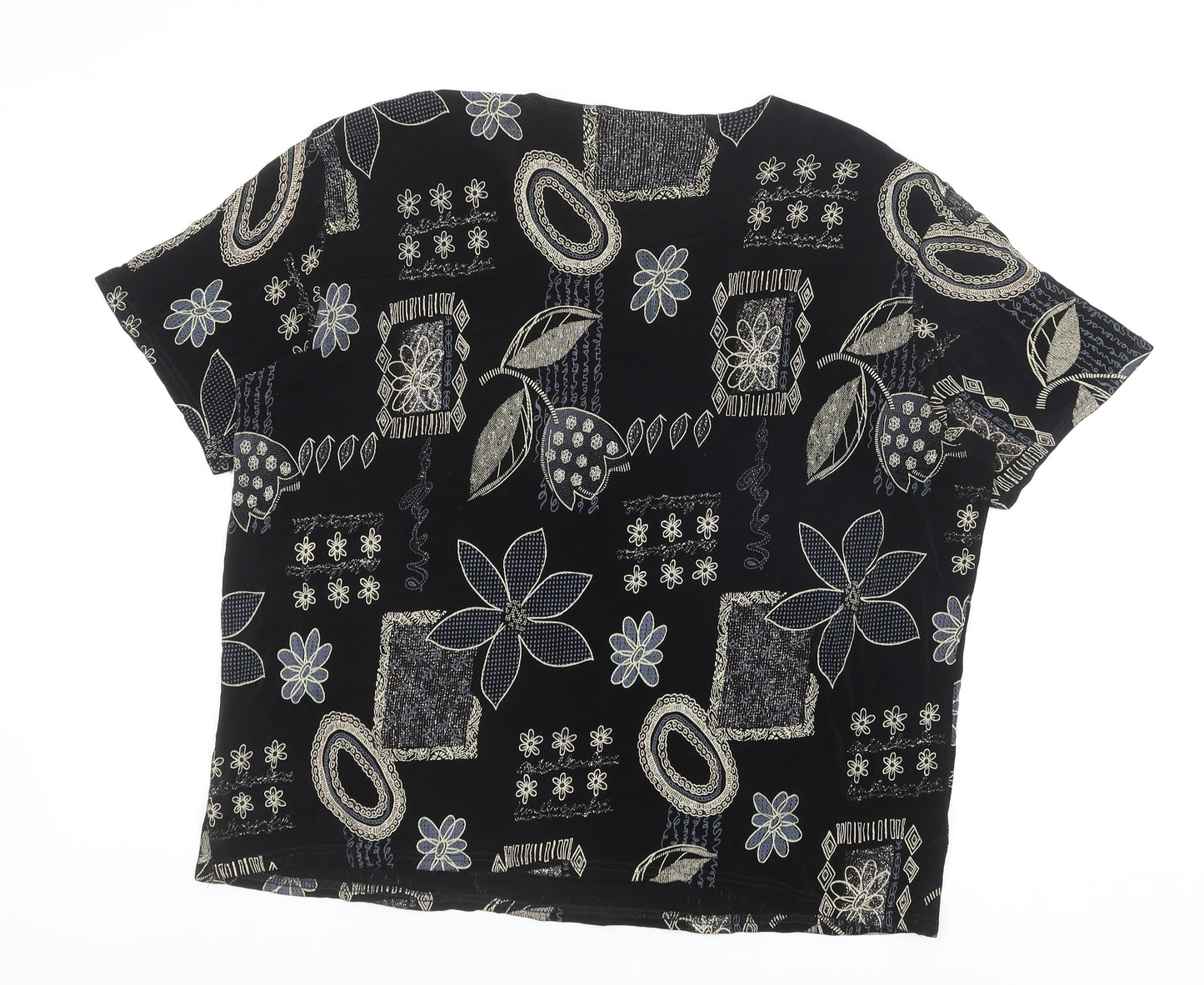 Mega Design Womens Black Geometric Polyester Basic T-Shirt Size 24 Round Neck