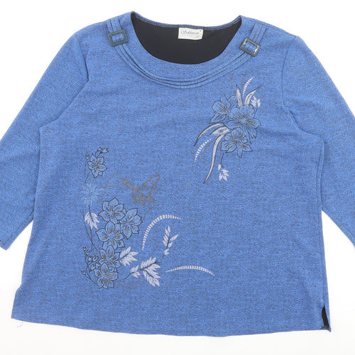 Sukhmani of London Womens Blue Polyester Basic Blouse Size 3XL Round Neck - Flower Detail