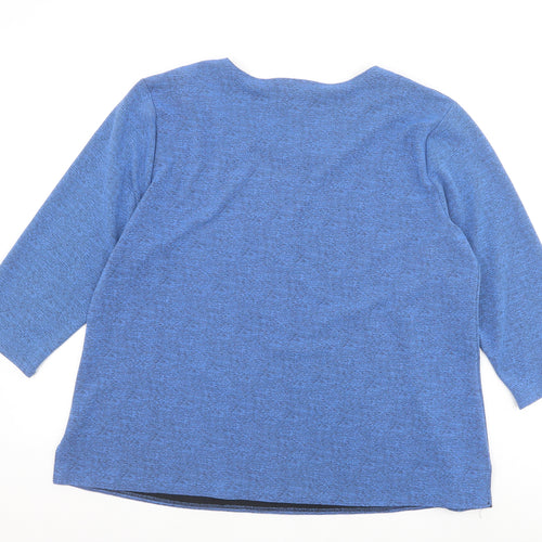 Sukhmani of London Womens Blue Polyester Basic Blouse Size 3XL Round Neck - Flower Detail