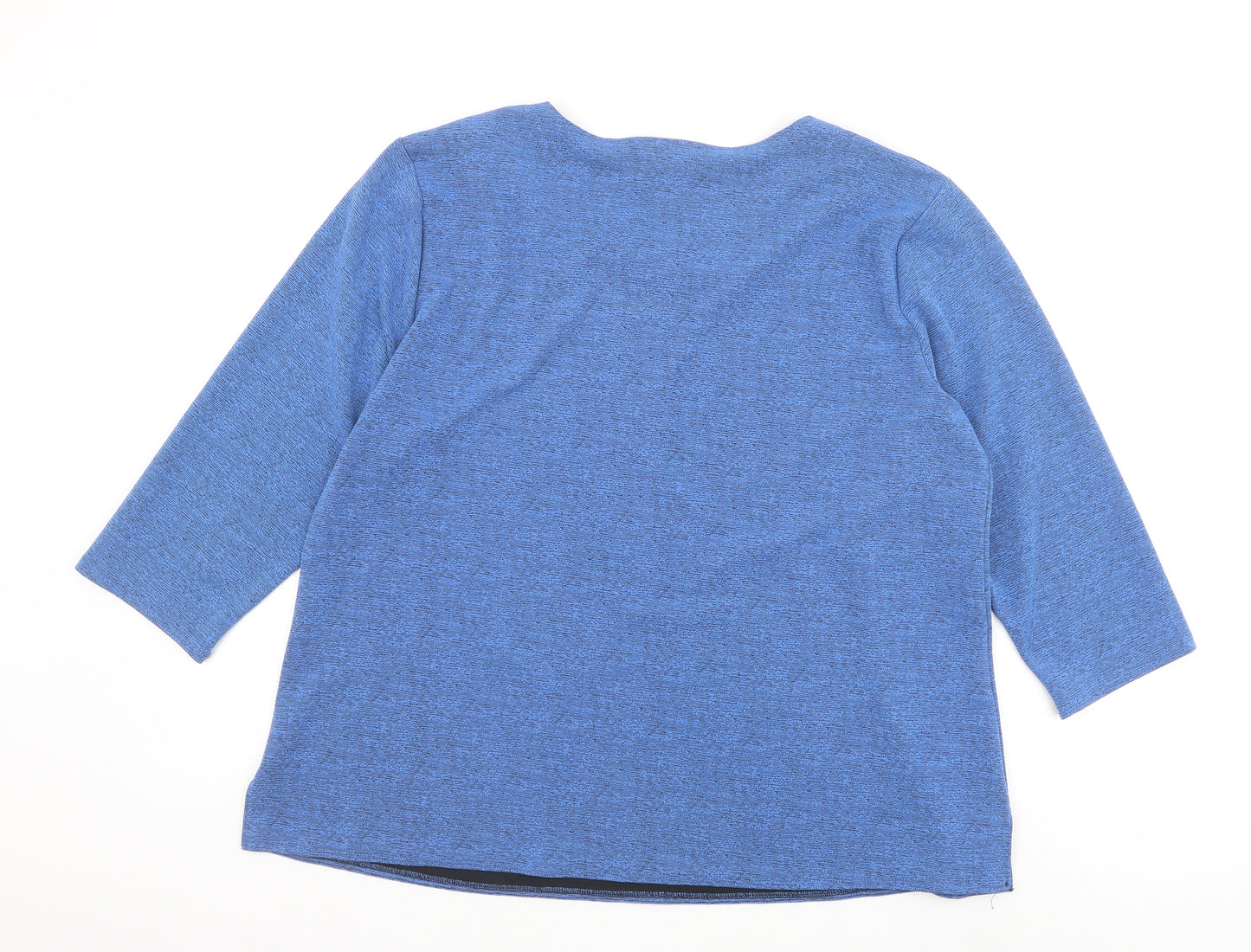 Sukhmani of London Womens Blue Polyester Basic Blouse Size 3XL Round Neck - Flower Detail
