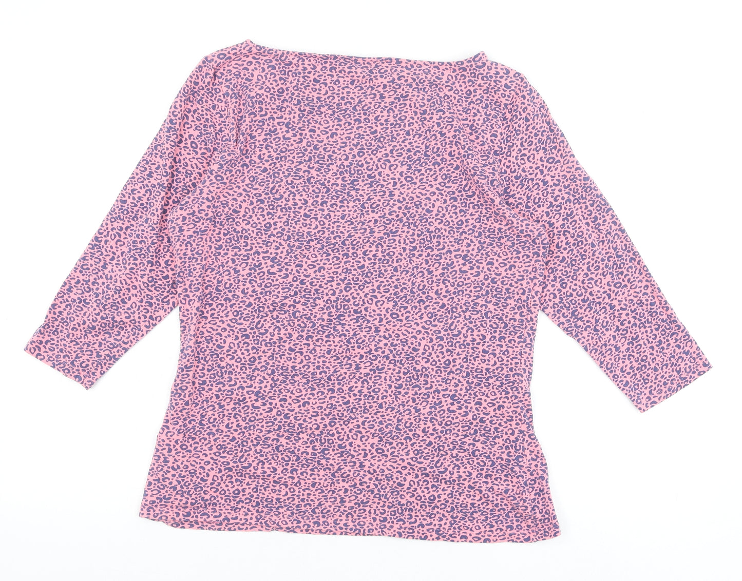 Marks and Spencer Womens Pink Animal Print Cotton Basic T-Shirt Size 14 Boat Neck - Leopard Pattern