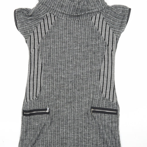 Quiz Womens Grey Polyester Jacket Dress Size 12 Roll Neck Pullover