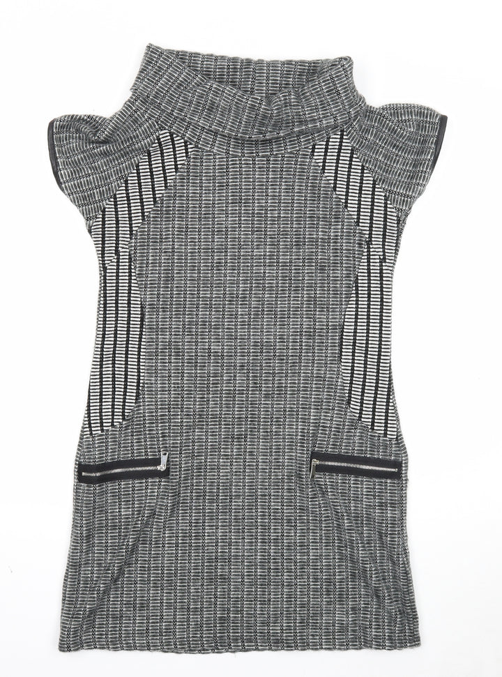Quiz Womens Grey Polyester Jacket Dress Size 12 Roll Neck Pullover
