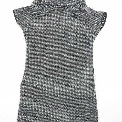Quiz Womens Grey Polyester Jacket Dress Size 12 Roll Neck Pullover