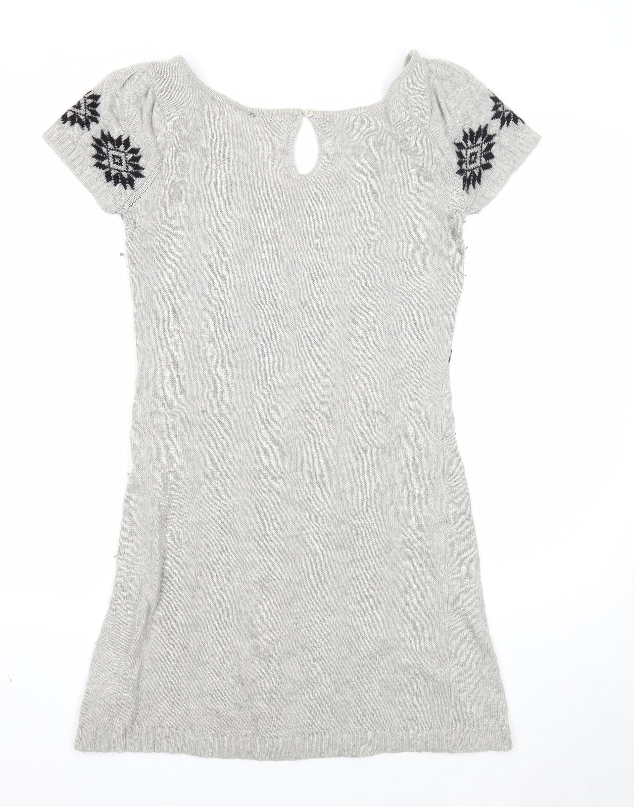 New Look Womens Grey Fair Isle Acrylic Jumper Dress Size 14 Scoop Neck Button