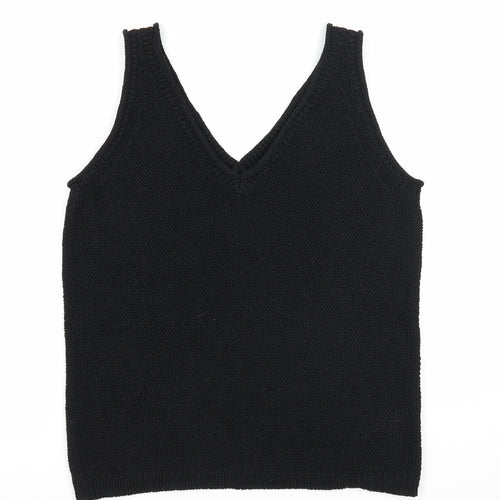 M&Co Womens Black Polyester Basic Tank Size 10 V-Neck
