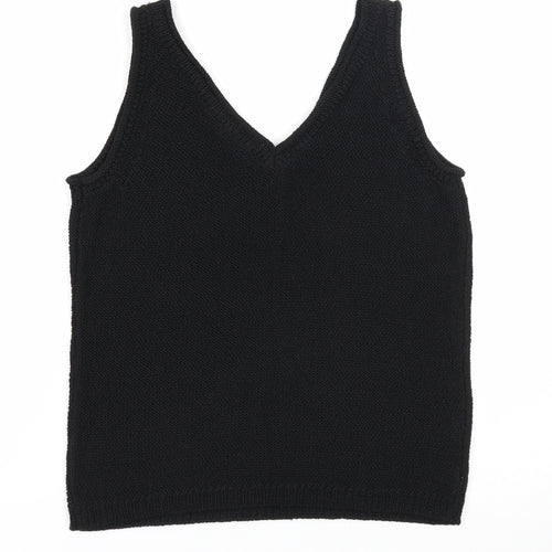 M&Co Womens Black Polyester Basic Tank Size 10 V-Neck