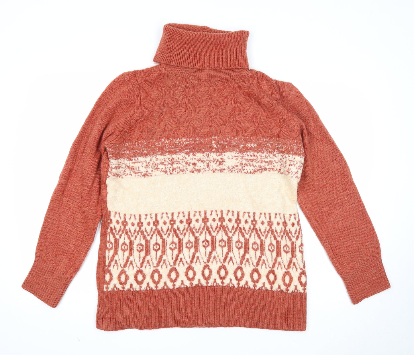 M&Co Womens Orange Roll Neck Geometric Acrylic Pullover Jumper Size 14