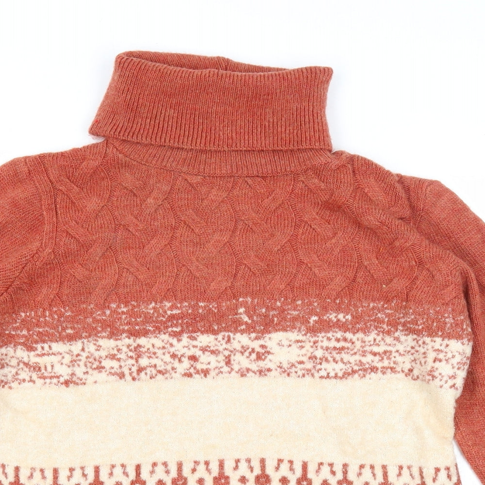 M&Co Womens Orange Roll Neck Geometric Acrylic Pullover Jumper Size 14