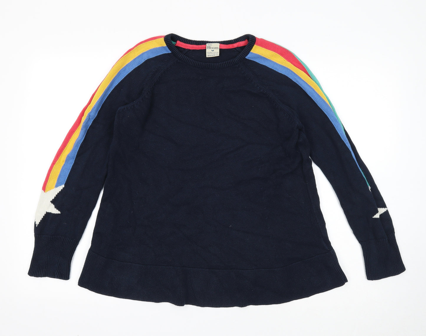 Frugi Womens Blue Round Neck Striped Acrylic Pullover Jumper Size 10 - Star Print
