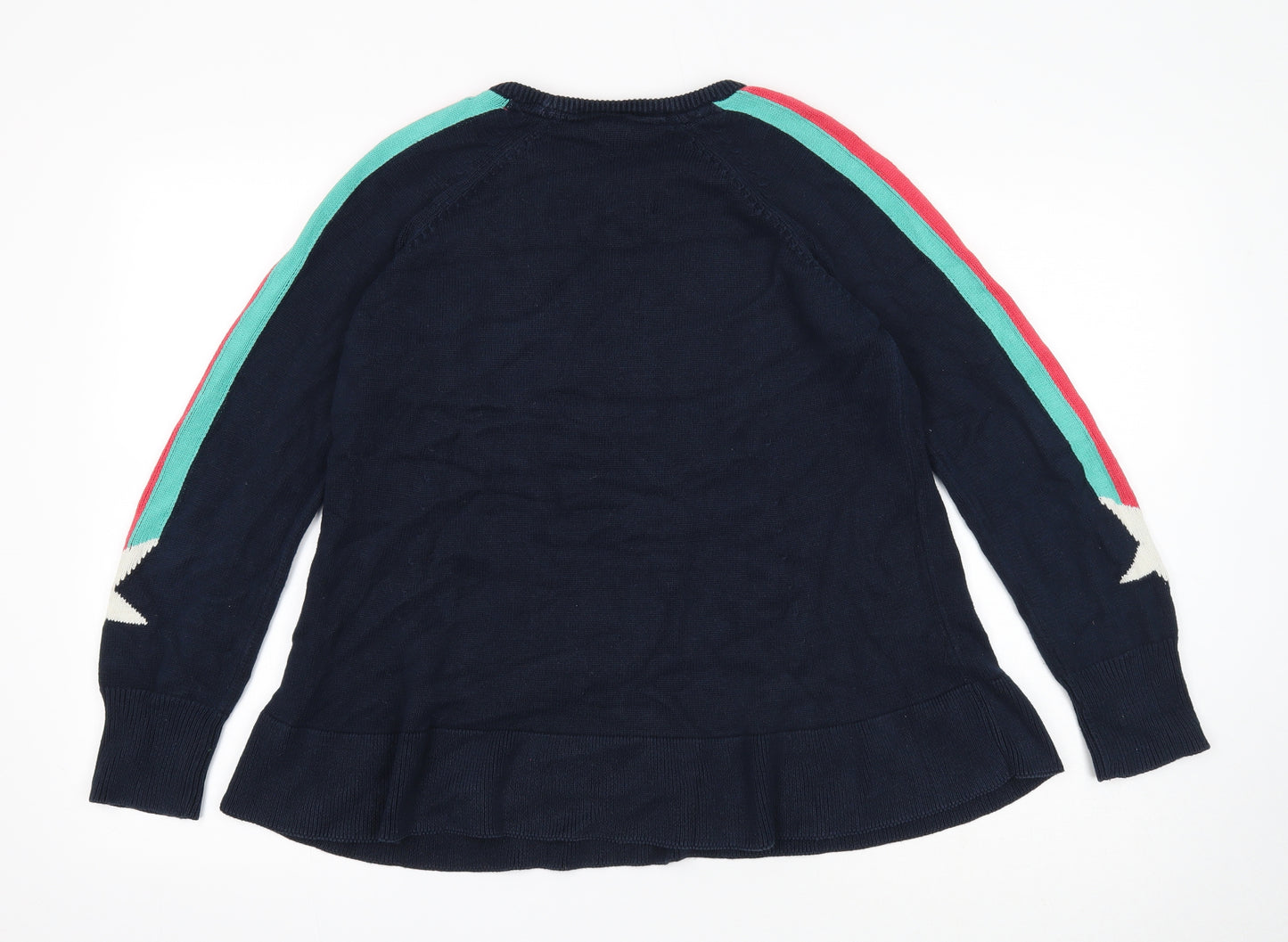 Frugi Womens Blue Round Neck Striped Acrylic Pullover Jumper Size 10 - Star Print