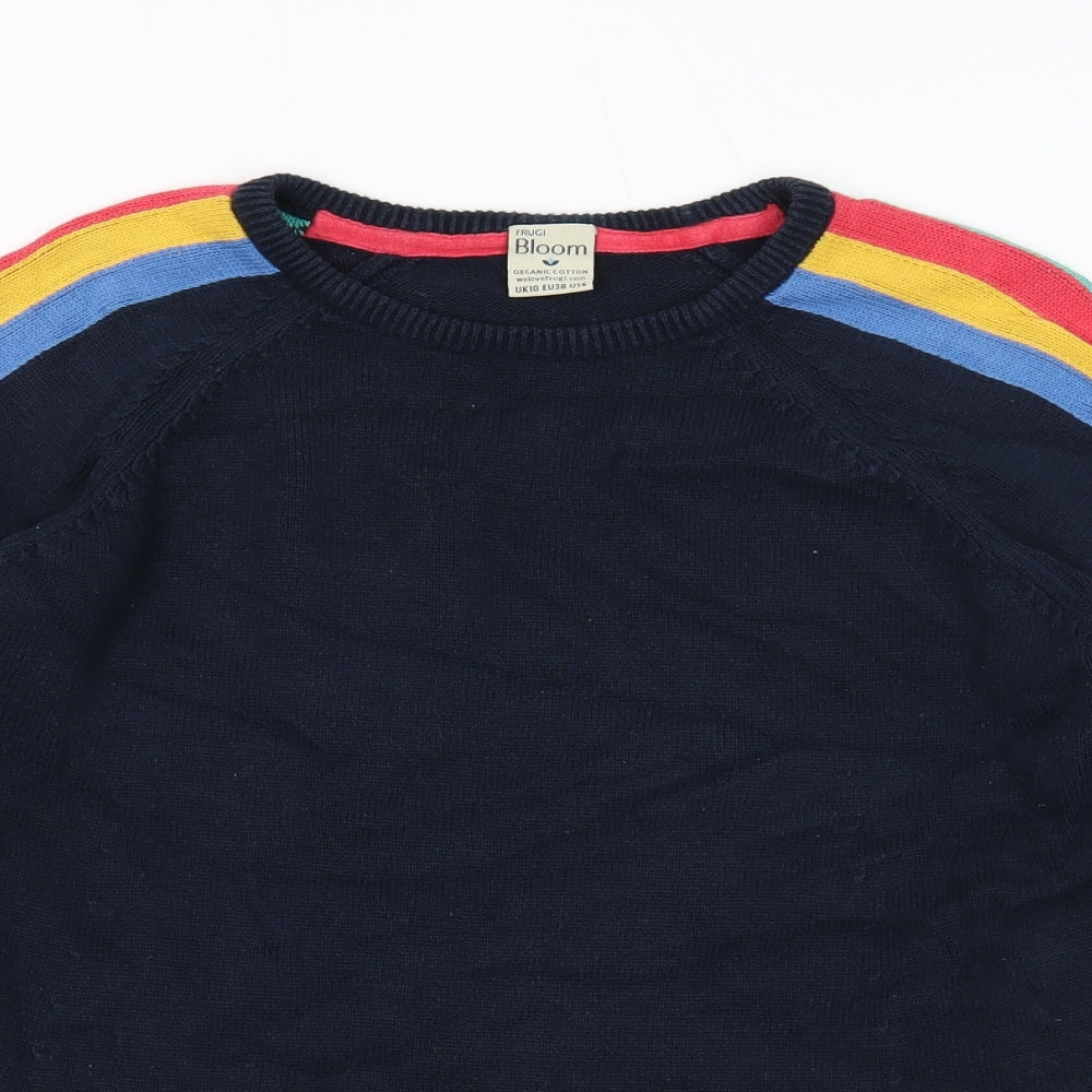 Frugi Womens Blue Round Neck Striped Acrylic Pullover Jumper Size 10 - Star Print