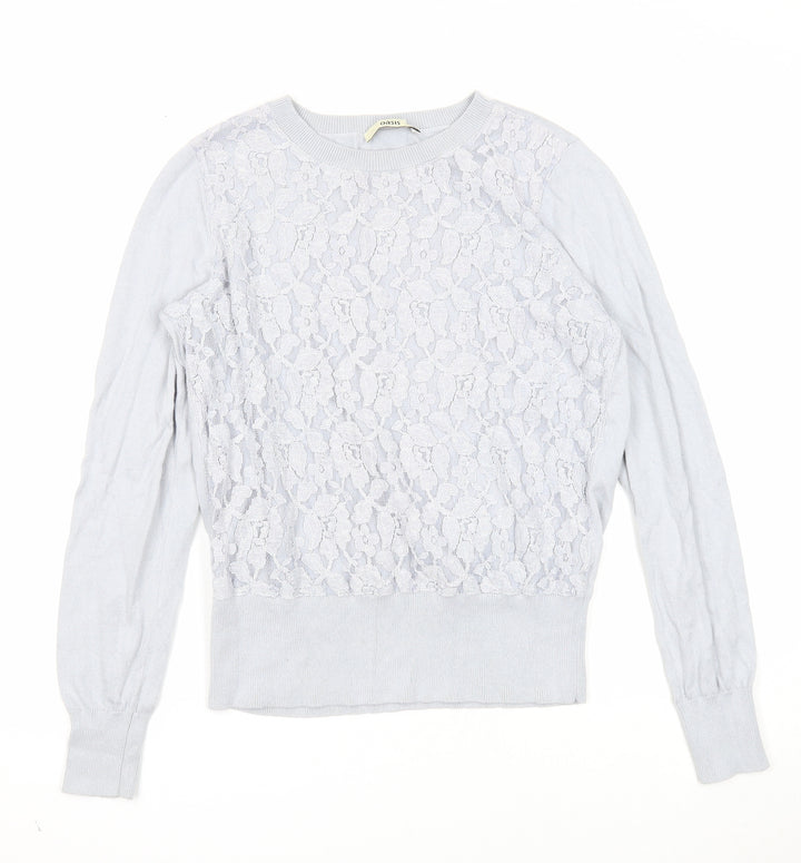 Oasis Womens Grey Round Neck Cotton Pullover Jumper Size S - Lace Detail