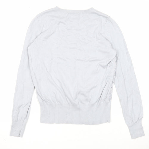 Oasis Womens Grey Round Neck Cotton Pullover Jumper Size S - Lace Detail