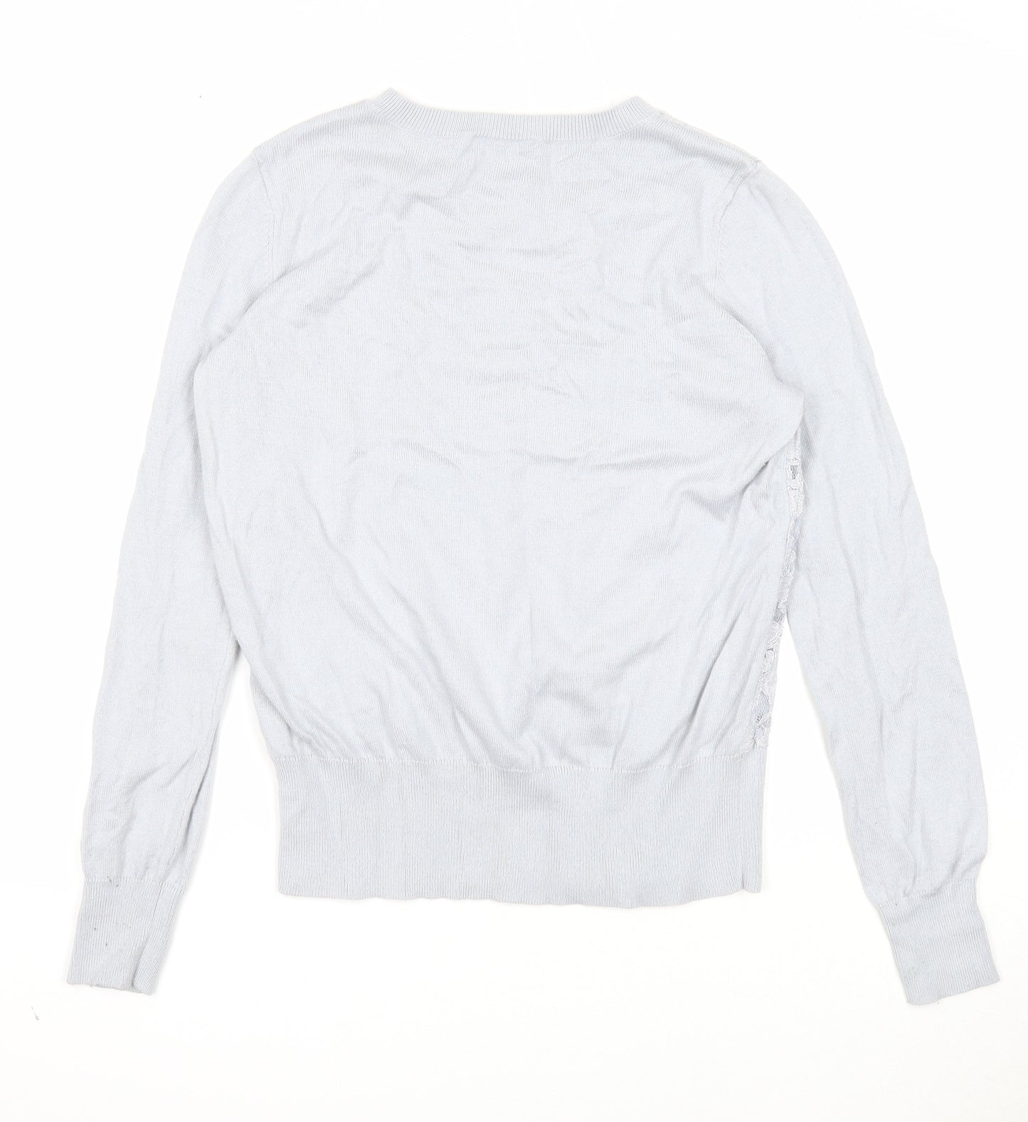 Oasis Womens Grey Round Neck Cotton Pullover Jumper Size S - Lace Detail