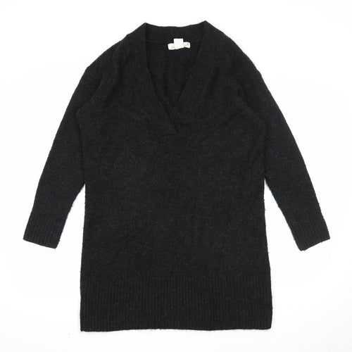H&M Womens Black Acrylic Jumper Dress Size XS V-Neck Pullover