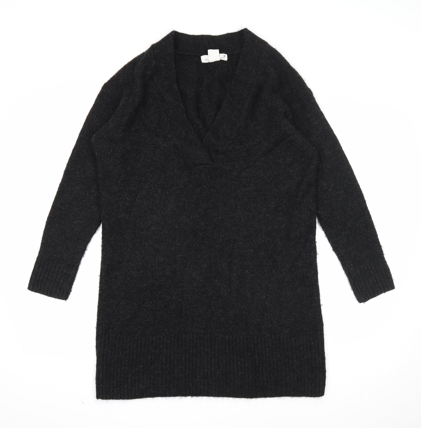 H&M Womens Black Acrylic Jumper Dress Size XS V-Neck Pullover