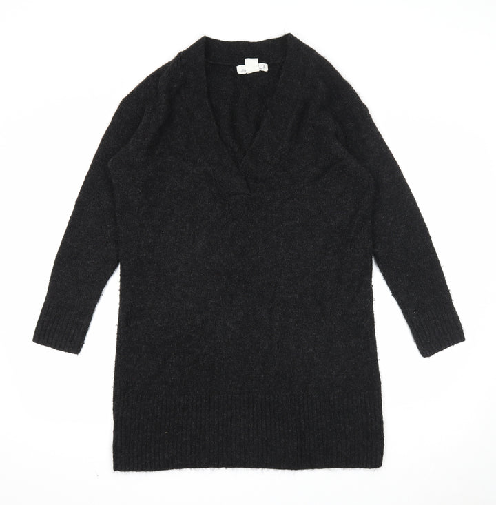 H&M Womens Black Acrylic Jumper Dress Size XS V-Neck Pullover