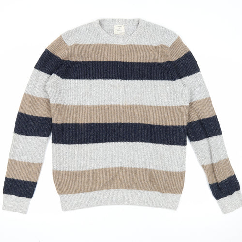 Marks and Spencer Mens Multicoloured Round Neck Striped Polyamide Pullover Jumper Size M Long Sleeve