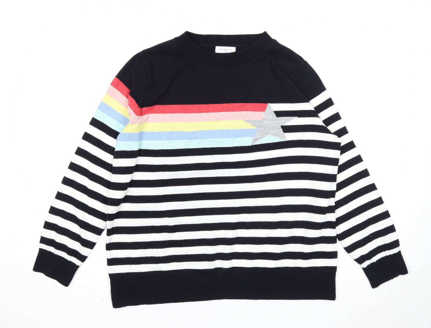 Papaya Womens Black Round Neck Striped Acrylic Pullover Jumper Size 20 - Star Print