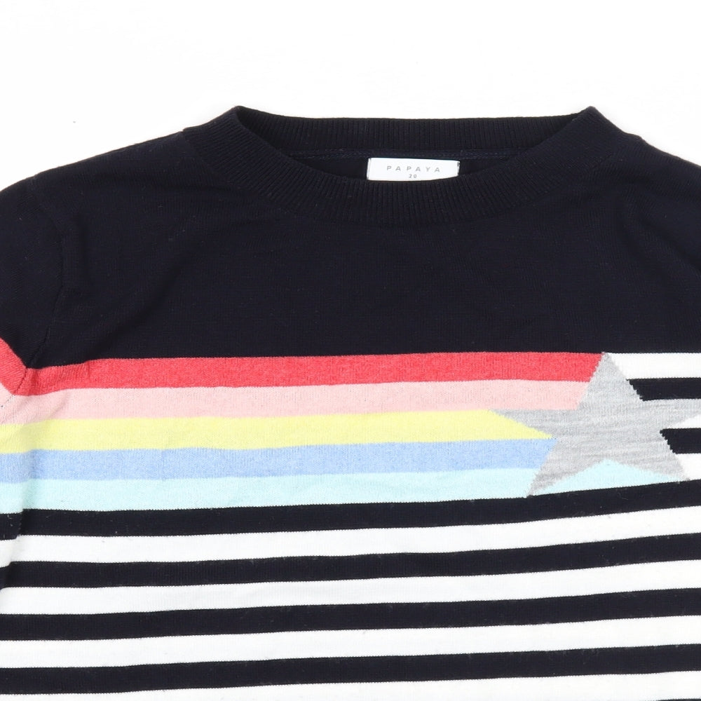 Papaya Womens Black Round Neck Striped Acrylic Pullover Jumper Size 20 - Star Print