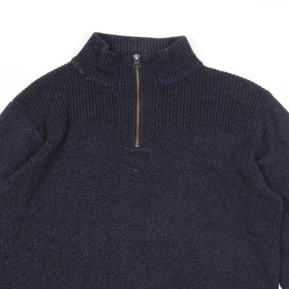 NEXT Mens Blue High Neck Acrylic Pullover Jumper Size M Long Sleeve - Ribbed