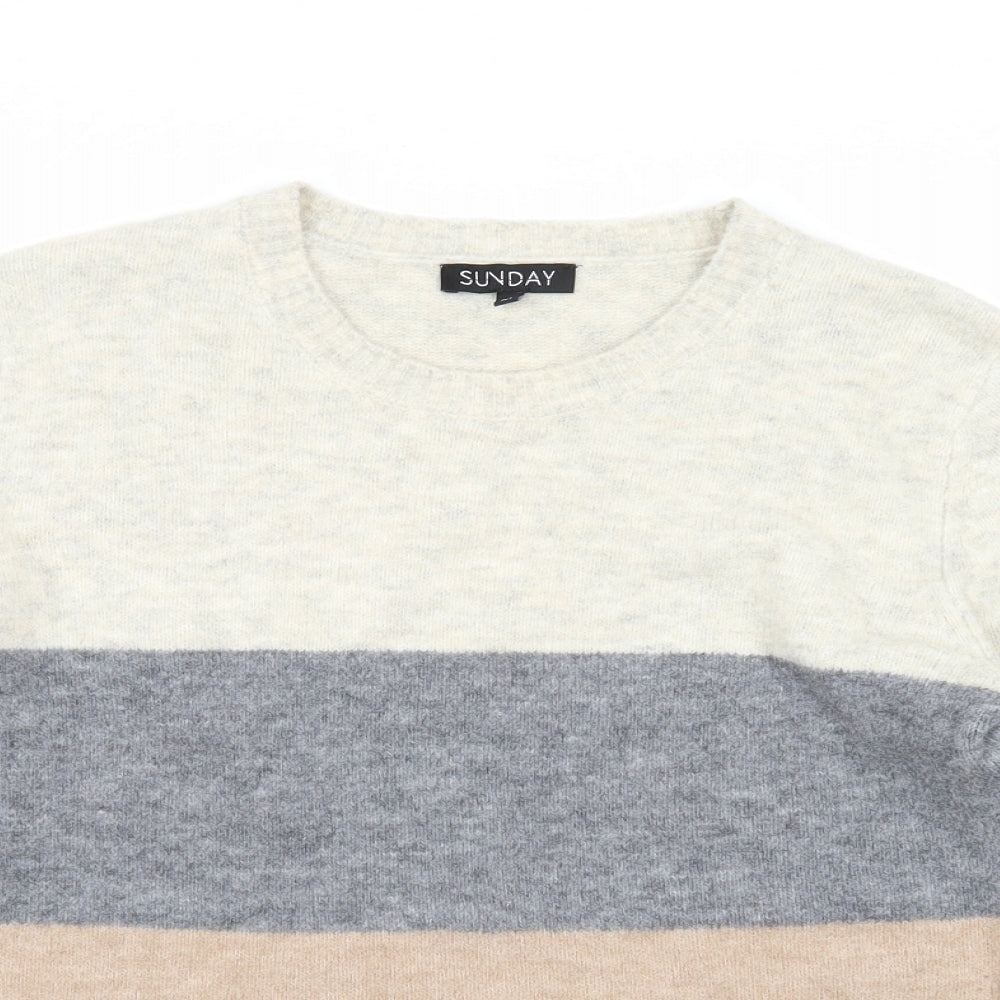 Sunday Womens Multicoloured Round Neck Striped Acrylic Pullover Jumper Size M