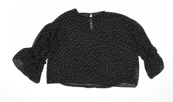 Topshop Womens Black Geometric Polyester Basic Blouse Size 6 Round Neck