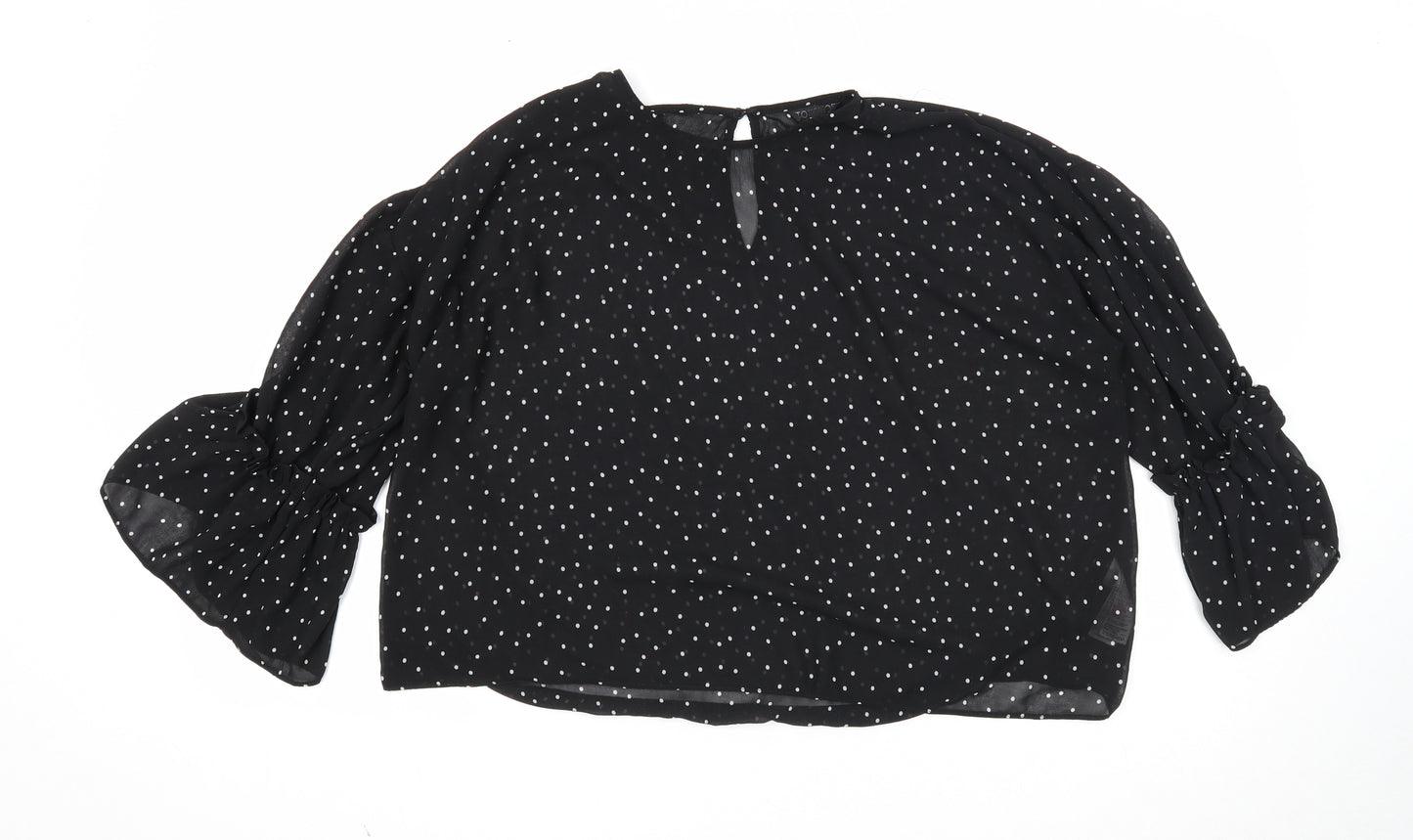 Topshop Womens Black Geometric Polyester Basic Blouse Size 6 Round Neck