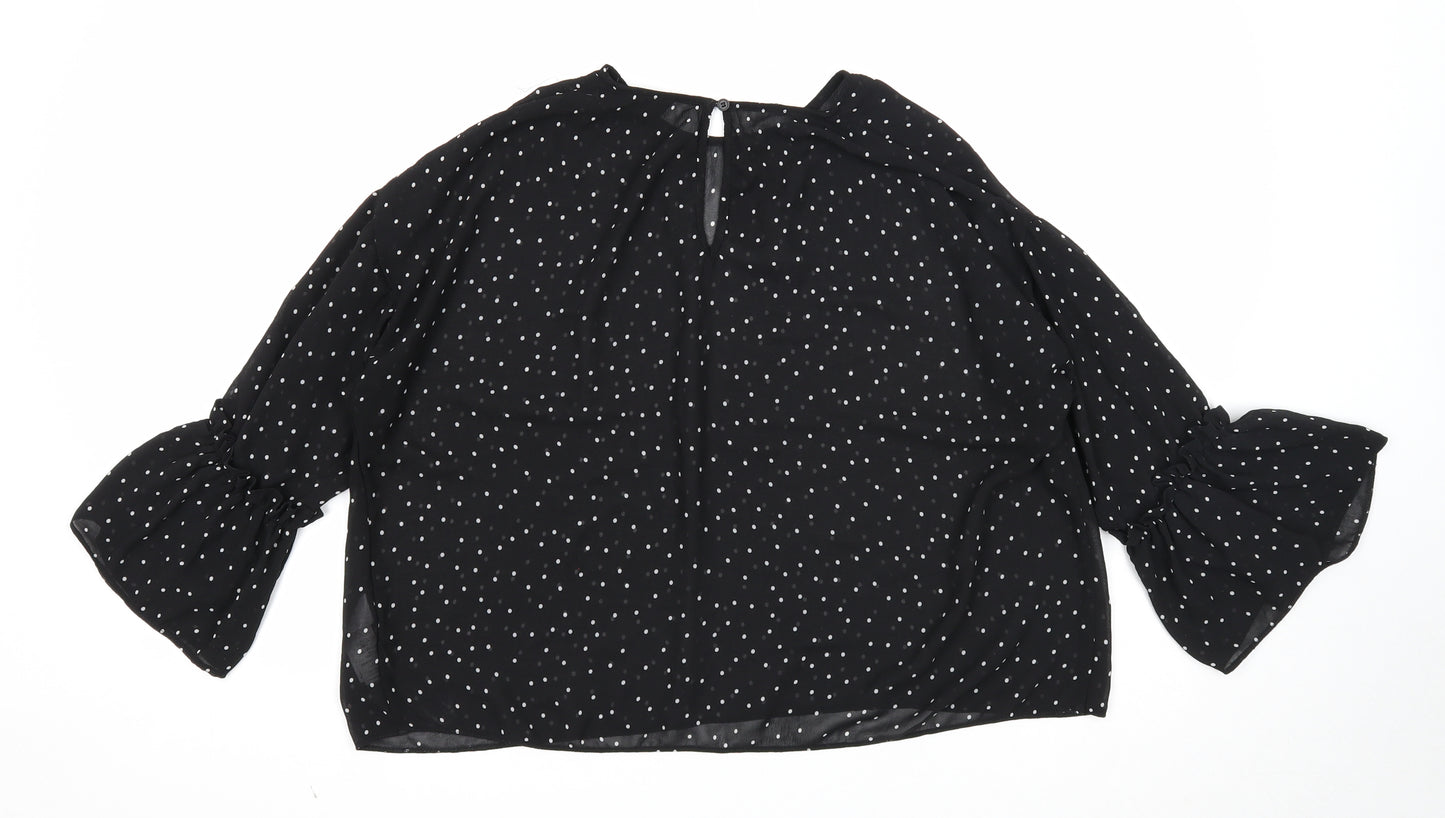 Topshop Womens Black Geometric Polyester Basic Blouse Size 6 Round Neck