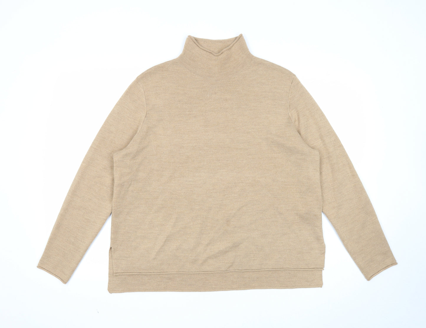 Marks and Spencer Womens Beige Mock Neck Wool Pullover Jumper Size L
