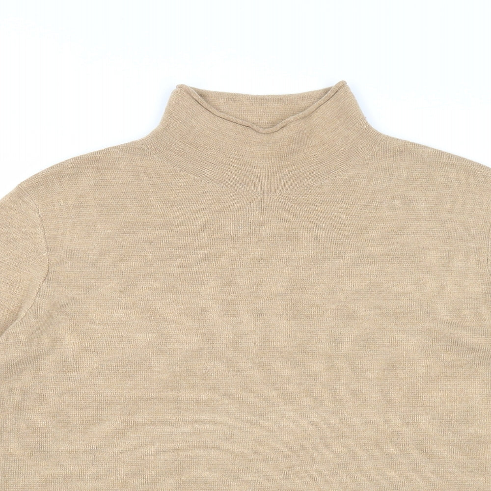 Marks and Spencer Womens Beige Mock Neck Wool Pullover Jumper Size L