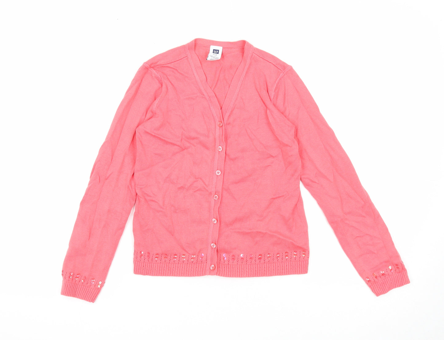Gap Girls Pink V-Neck Cotton Cardigan Jumper Size 10 Years Button