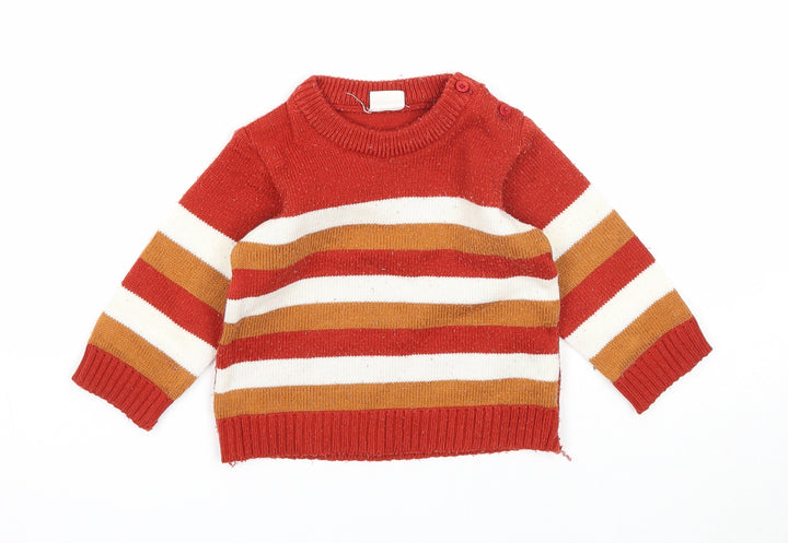 Babyhug Girls Orange Striped Acrylic Pullover Jumper Size 6-9 Months Button