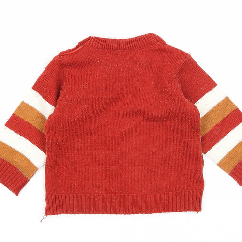 Babyhug Girls Orange Striped Acrylic Pullover Jumper Size 6-9 Months Button