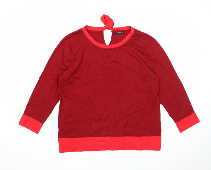 Roman Womens Red Round Neck Viscose Pullover Jumper Size 14
